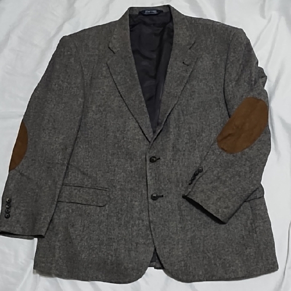 Stafford Vintage Brown Tweed Blazer/ Sport Coat with Tan Elbow Patches 46S - Picture 1 of 7